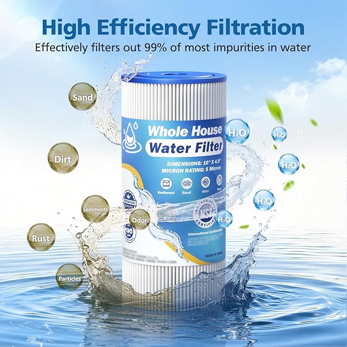 5 Micron 10" x 4.5" Whole House Water Filter Compatible with GE FXHSC, GXWH40L, Plumber W50PEHD, Culligan R50-BBSA, Pentek R50-BB, W10-PR, DuPont WFHDC3001, W50PEHD, High Flow Sediment Filters, 2 Pack
