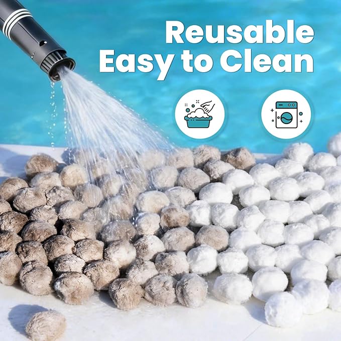 3.1 lbs Pool Filter Balls for Sand Filters, Reusable White Filter Media Balls for All Sand Filter Systems, Efficient & Lightweight Pool Sand Filter Balls, Replaces 100 lbs Pool Filter Sand