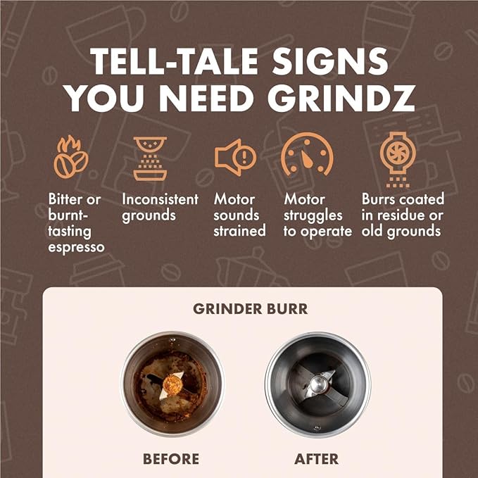 Urnex Grindz Professional Coffee Grinder Cleaning Tablets - 430 Grams - All Natural Food Safe Gluten Free - Cleans Burr and Casing - Help Extend Life of Your Grinder