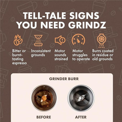 Urnex Grindz Professional Coffee Grinder Cleaning Tablets - 430 Grams - All Natural Food Safe Gluten Free - Cleans Burr and Casing - Help Extend Life of Your Grinder
