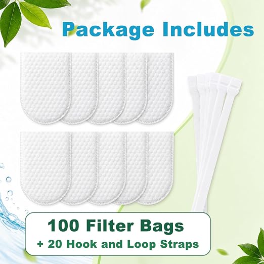 Faucet Filter Cotton Bags - Fits Spouts 1.1" & Under, Traps Limescale, Rust & Sediment, High Density Splash-Proof Universal Faucet Filter for Kitchen Sink Bathroom, 100PCS & 20 Fixed Straps