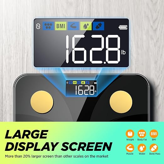 Scale for Body Weight and Fat Percentage, RunStar Digital Accurate Bathroom Smart Scale with Large Display, FSA&HSA Eligible 13 Body Composition Analyzer Sync App, Black Gold
