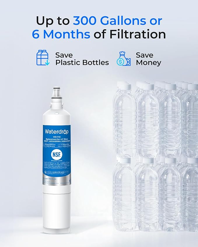 Waterdrop 5231JA2006A Replacement for LG® LT600P® Refrigerator Water Filter, fml-2, KENMORECLEAR® 46-9990, KENMORE® 9990, 5231JA2006B, RWF1000A, LFX25960ST, LSC27931ST, 3 Filters