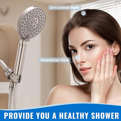 Ryamen Filtered Shower Head with Handheld, High Pressure 9-Spray Modes Detachable Shower Head with Filter for Hard Water-Remove Chlorine & Impurities, 2 Filters, Brushed Nickel