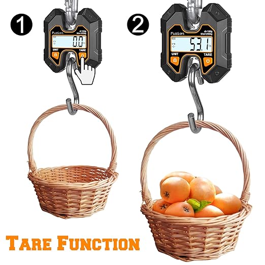 Fuzion Hanging Scale 440lb/200kg, Mini Crane Scale w/Stainless Steel Hook | No Setup Required, Hold/Tare Function, Large Display, Digital Hanging Scales for Weighing Animals, Hays, Fish, Travel Luggage