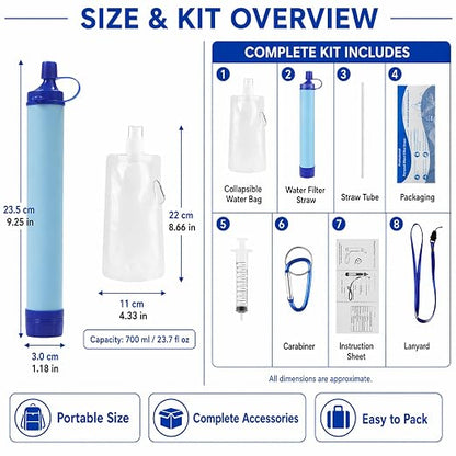 Emergency Water Filter Straw, Portable, Lightweight, for Hiking, Camping, Travel (2PCS)