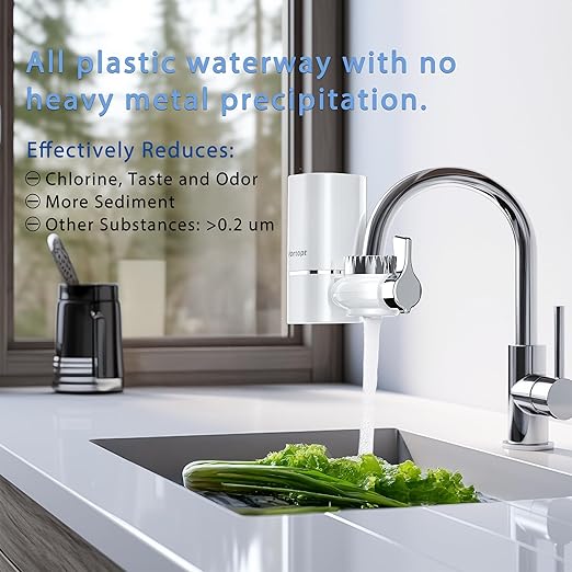 Vortopt Advanced Sink Faucet Filter,NSF Certified Faucet Installation System,400 Gallon Capacity,Can Reduce 99% Chlorine and Odors,with 1 Water Filter（T1-White）