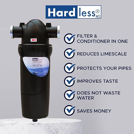 Hardless NG4L Whole House Water Filter & Under The Sink Water Filter - Salt-Free Softening, Comes w/ 3/4" Inlet/Outlet, Maintains Essential Minerals, Reduces Chlorine & Sediment, Easy Installation