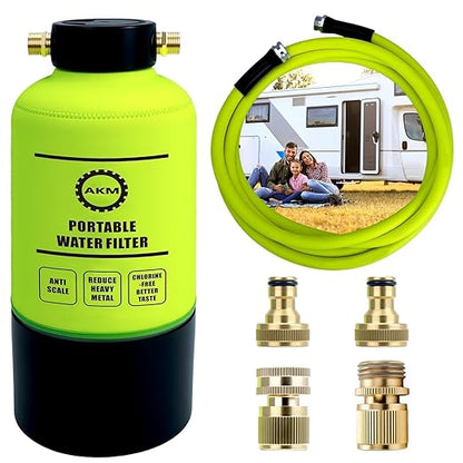 AKM RV Water Filtration System,Reduce Chlorine, VOCs, Heavy Metals, Bad Taste, Odor, Anti-Scale, KDF GAC Carbon Filters,3/4" GHT Brass Quick Connectors, Scale Inhibitor Filter