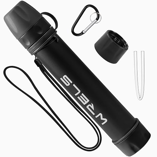 WRELS Water Filter Straw,NSF & SGS Certified Personal Portable Filter for Camping Hiking Survival,Outdoor Water Filter with Carabiner & Extension Tube – Emergency Water Filtration System