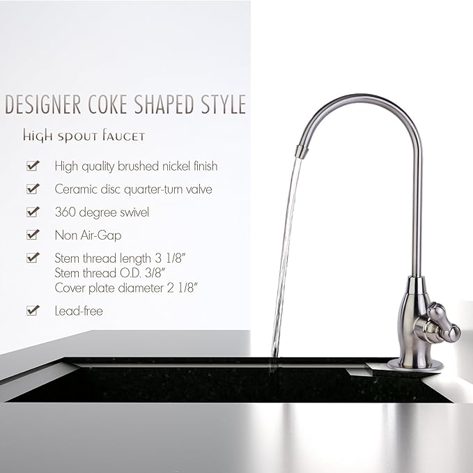iSpring GK1-BN Reverse Osmosis Drinking Water Faucet, High Spout RO Faucet for Under Sink Water Filtration Systems, Brushed Nickel