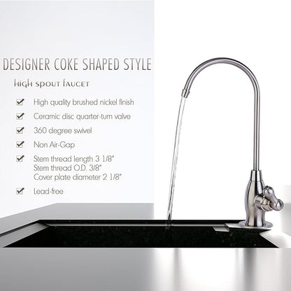 iSpring GK1-BN Reverse Osmosis Drinking Water Faucet, High Spout RO Faucet for Under Sink Water Filtration Systems, Brushed Nickel