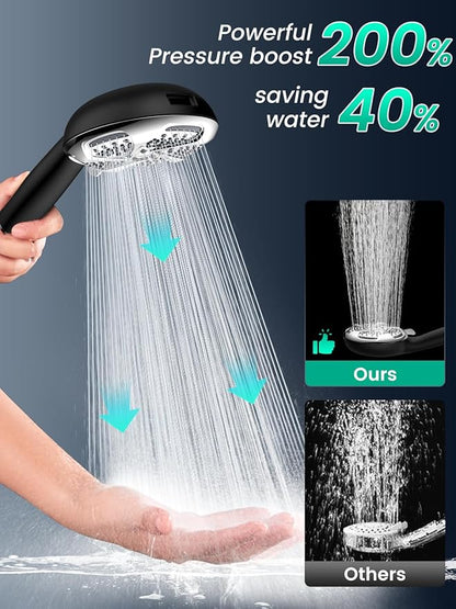 Filtered Shower Head with Handheld, High Pressure 7 Mode, Anti-clog Nozzles, Built-in Power Wash to Clean Tub, Shower Head with Filters for Hard Water, Remove Chlorine - Reduce Dry Itchy Skin