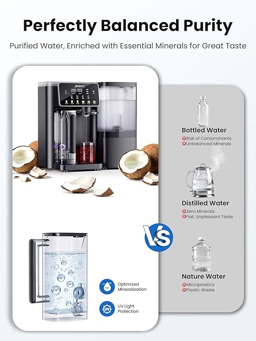 JIMMY R9 Pro Countertop Reverse Osmosis Water Filterr,7 Stage Purification with UV, Instant Hot & Cold Portable Water Purifier with 2X 1L Removable Pitchers,No Installation,for Baby Formula