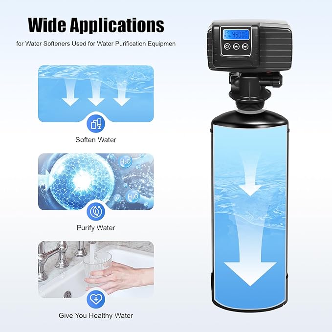 Water Softener Control Head,110V 3W Timer Water Softener Control Valve Backwash Head, 5600xstst Digital Control Valve Water Softener Head Replacement For Filter Resin Tanks, Black