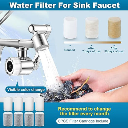 8 PCS Faucet Filter Cartridge Replacement for Kitchen & Bathroom Sink, 4 PP Cotton Fiber 4 Carbon Fiber for Faucet Extender Improve Water Conditions Removes Chlorine Fluoride Heavy Metal