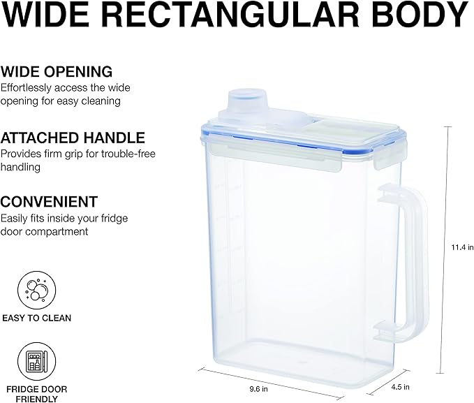 LocknLock Aqua Fridge Door Water Jug | Clear Pitcher | BPA Free Plastic Pitcher with Lid | 1 Gallon Pitcher with Lid for Water, Juice, Tea & More Beverages, Clear