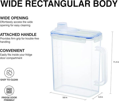 LocknLock Aqua Fridge Door Water Jug | Clear Pitcher | BPA Free Plastic Pitcher with Lid | 1 Gallon Pitcher with Lid for Water, Juice, Tea & More Beverages, Clear