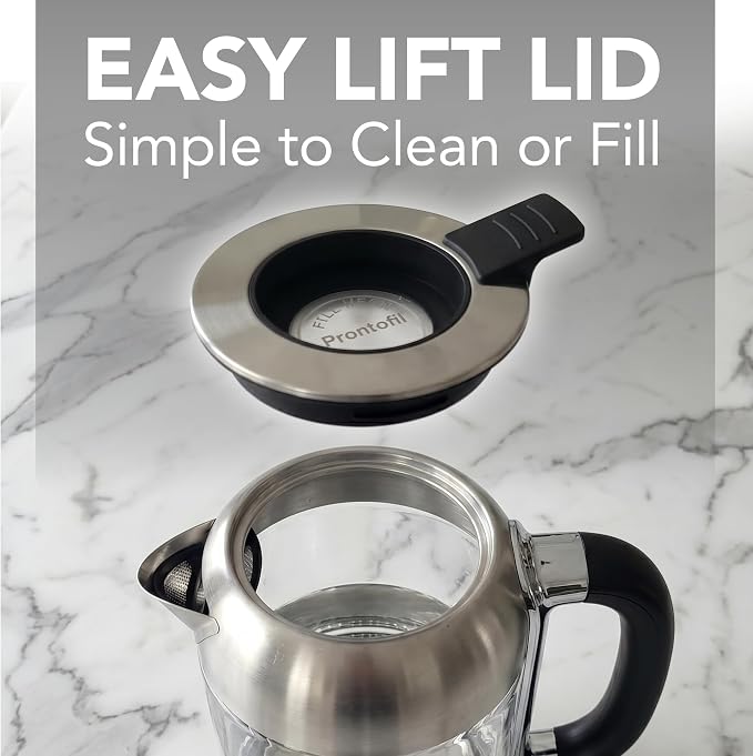 OVENTE Electric Kettle, 1.8L Tea Kettle and Hot Water Boiler For Coffee or Tea, Easy to Fill Lid, Auto Shut-Off, Borosilicate Glass with Stainless Steel Filter, 1500W, BPA Free, Silver KG71S