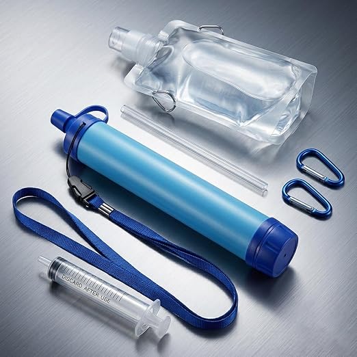 Water Filter, Lightweight Portable Water Filter Straw (1) | Emergency Survival Filtration System, Personal Water Purifier, Includes 480ml Reservoir & Tube, for Hiking, Camping, Travel