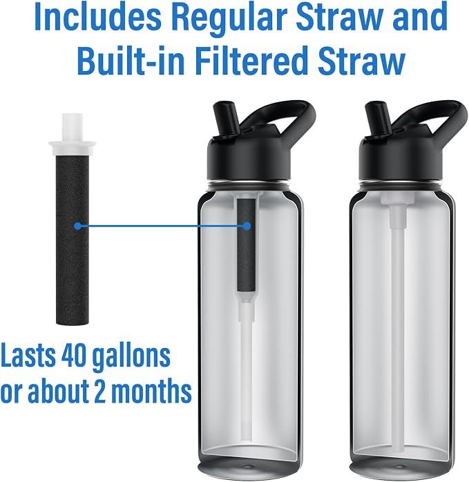 ICEWATER 24 oz Versatile Water Bottle, Regular & Filtered Straw with Filter | Reduces Chlorine Taste & odor, Removes Microplastics and Particulates, Ideal for Travel, Stainless Steel Insulated, BPA-Free