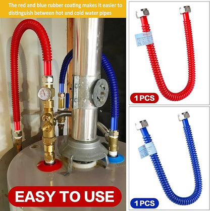 2 Pack, Upgrade Hot & Cold Water Heater Hose, 1" FIP x 1" FIP x 24 in Length Stainless Steel Corrugated Water Line Connector For Water Softener Tanks, Rubber Coating Red & Blue