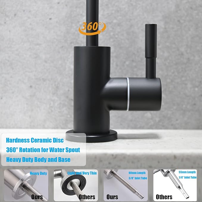 Havin Bar Sink Faucet, RO Water Filter Tap, Drinking Water Faucet fits Most Water Filtration System, Kitchen Reverse Osmosis Faucet, Beverage Dispenser, Lead-Free Stainless Steel (Matte Black)