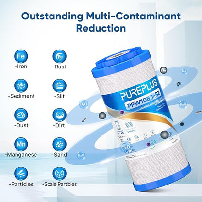 PUREPLUS 10"×4.5" String Wound Sediment Filter Compound With Iron Reducing Filter, Compatible With Whole House Water Filtration System For Well Water, 2 Pack
