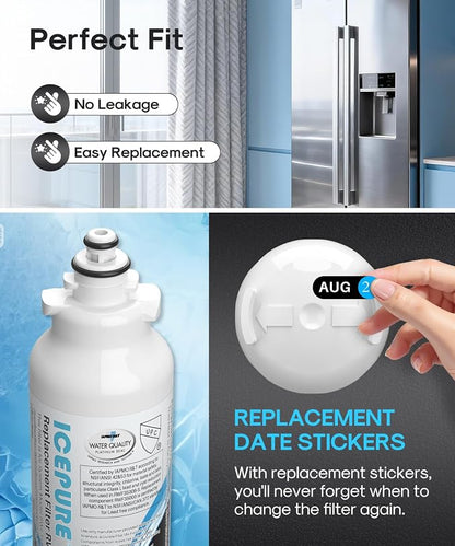 ICEPURE PLUS 46-9490 NSF/ANSI 53 & 42 Certified Refrigerator Water Filter, Remove Lead, Replacement for LG LT800P, ADQ73613401, ADQ73613408, ADQ75795104, LMXS30776S, LSXS26366D, Kenmore 9490, 3PACK
