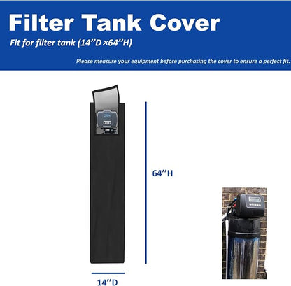 Water Softeners Cover for Outside Units,Water Softener Protective Cover for Filter Tank 64’’H×14’’D,Double-layer Waterproof Cover for Water Softener,All-Weather Protection,Black