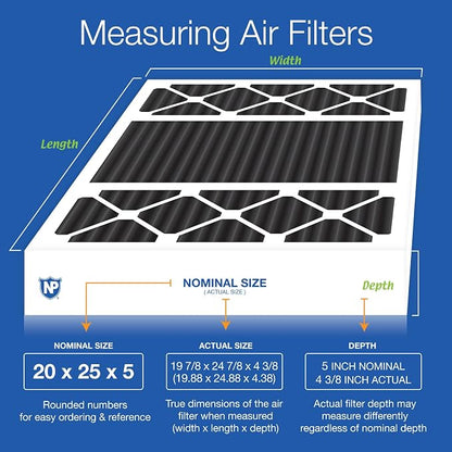 Nordic Pure 20x25x5 Honeywell/Lennox Replacement MERV 8 Air Filter 2 Pack | Actual Size: 19 7/8 x 24 7/8 x 4 3/8 Made in USA, Pleated HVAC Odor Filtration, Pet, Cooking & Household Smell Control
