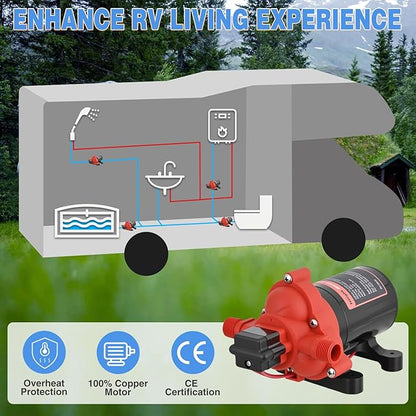 Nilight RV Water Pump, 12v Water Pump 3.5 GPM 45 PSI with Pressure Switch and Strainer Heavy Duty Diaphragm Pump 12 Volt DC Upgrade Self-Priming Low Noice for RV Marine Yacht Caravan Camper Trailer