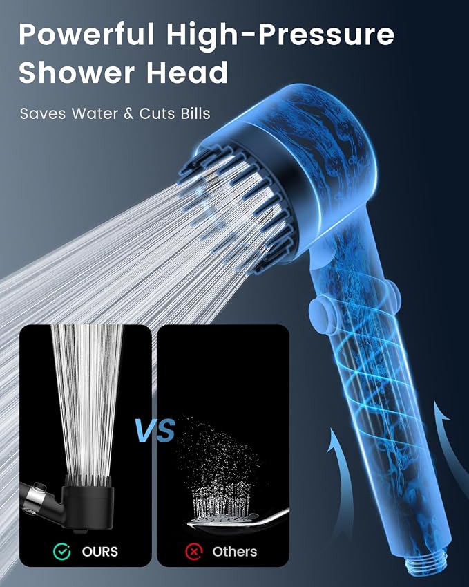 Filtered Shower Head with Handheld with 4PCS Filters, High Pressure 4 Spray Modes Black Shower heads with Filter, Water Softener Filter for Hard Water 70" Hose