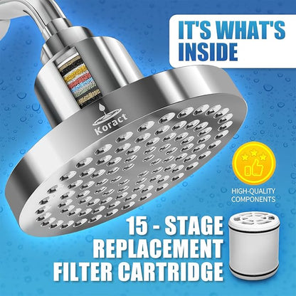 Filtered Shower Head High Pressure Shower Head with Filter for Hard Water Softener - Anti-Clogging Silicone Nozzles Bathroom Adjustable Replacement Rain Showerhead Improve Hair