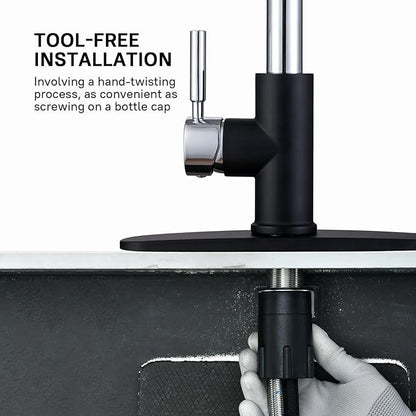 WEWE Kitchen Sink Faucet, Pull Down Kitchen Faucet, Black and Chrome Kitchen Faucet with Sprayer Stainless Steel Single Handle one or Three Hole for Laundry bar Kitchen Sinks