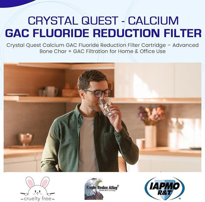 Crystal Quest Calcium GAC Fluoride Reduction Filter - Efficient Fluoride Removal or Reduction - Compact Design - Long-Lasting Capacity - 4-5/8” x 9-3/4”