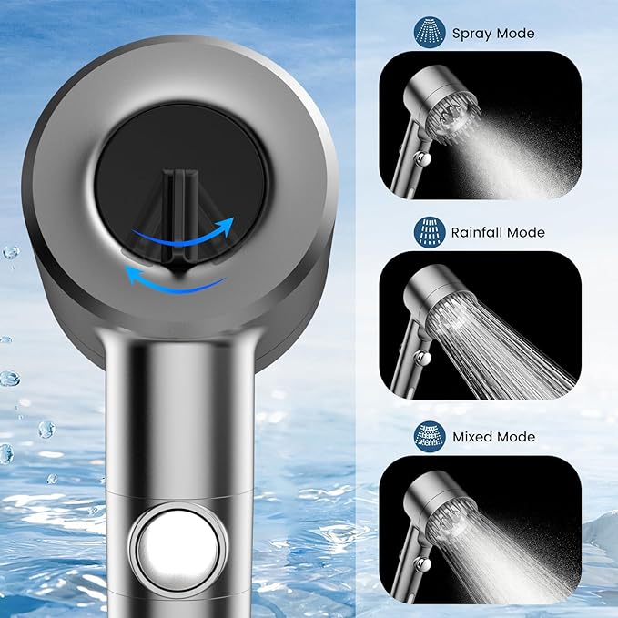 PWERAN Filtered Shower Head with Handheld, High Pressure Water Flow and Multiple Spray Modes Shower Head with Filter, Power Wash for Hard Water, Showerhead with ON/OFF Switch for Pets Bath