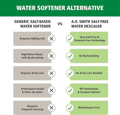 AO Smith Whole House Salt Free Descaler System - Works with City & Well Water Filters - 6yr, 600,000 Gl - Water Softener Alternative for Home - AO-WH-DSCLR
