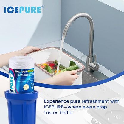 ICEPURE 5 Micron 10”*4.5'' Whole House Sediment String Wound Water Filter Replacement filter for 84637, WPX5BB97P, PC10, 355214-45, 355215-45, WP10BB97P, WP5BB97P, 3PACK