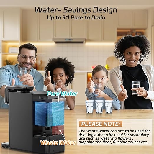 Reverse Osmosis Water Filter Countertop : 6-Stage Reverse Osmosis System with UV TDS Monitor 3:1 Pure to Drain Darlingcare Water Purifier for Kitchen Office Home (Grey)