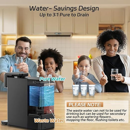 Reverse Osmosis Water Filter Countertop : 6-Stage Reverse Osmosis System with UV TDS Monitor 3:1 Pure to Drain Darlingcare Water Purifier for Kitchen Office Home (Grey)