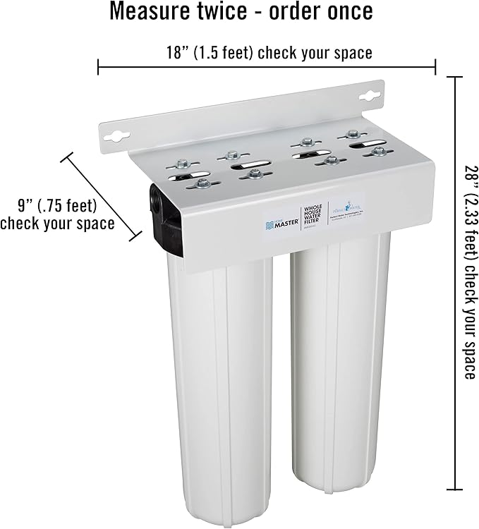 Home Master HMF2SmgRFCC Whole House Water Filter, 4-Layer Sediment Filter 25 to 1 Micron, Powerful Radial Flow Catalytic Carbon 20gpm, 1” NPT Ports, Patented Heavy Steel Bracket fits 16” Wall Studs