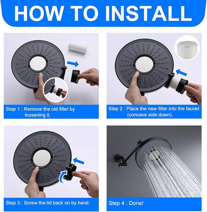 High Pressure Overhead Shower Head Filter Replacement Cartridge | Reduces Chemical & Chlorine | Healthier Hair & Skin | 2 Pack
