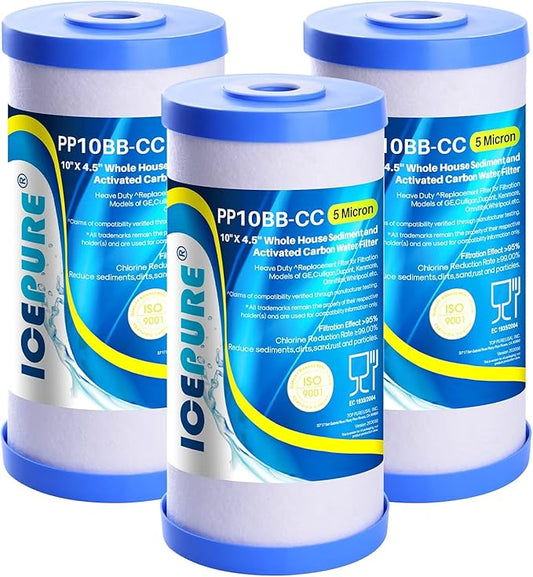 ICEPURE 5 Micron 10" x 4.5" Whole House Water Filter Compatible with GE FXHTC, GXWH40L, RFC-BBSA, W50PEHD, GXWH35F, GNWH38S, Dupont WFHD13001, R50-BB, Pack of 3
