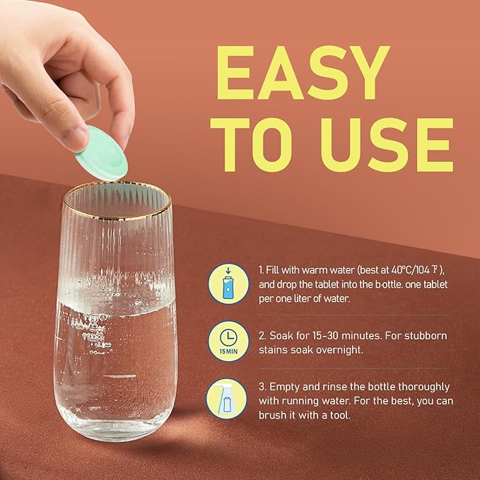 Water Bottle Cleaning Tablets, 18 Pack Bottle Clean Tablet Hydration Bladder Cleansing Tablets for Hydration Bladder, Water Bottle, Individually Packed, Apple Flavor