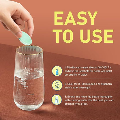 Water Bottle Cleaning Tablets, 18 Pack Bottle Clean Tablet Hydration Bladder Cleansing Tablets for Hydration Bladder, Water Bottle, Individually Packed, Apple Flavor