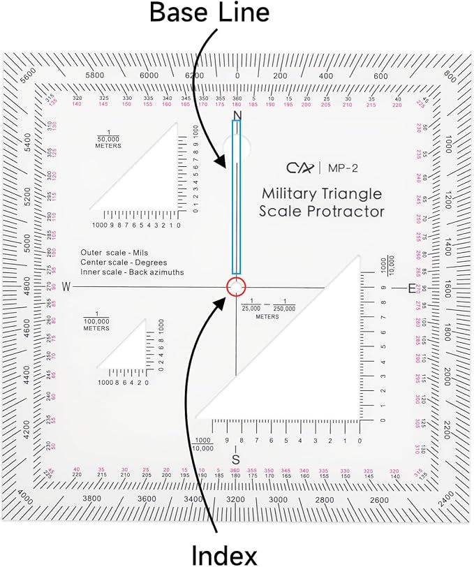 CYA MP-2 GTA 5-2-12 Military Map Protractor - UTM MGRS Coordinate Scale | GTA 5-2-12 equivalent map protractor with degrees, mils & reverse azimuths. Fits 1:10k to 1:250k UTM/MGRS charts.