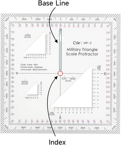 CYA MP-2 GTA 5-2-12 Military Map Protractor - UTM MGRS Coordinate Scale | GTA 5-2-12 equivalent map protractor with degrees, mils & reverse azimuths. Fits 1:10k to 1:250k UTM/MGRS charts.