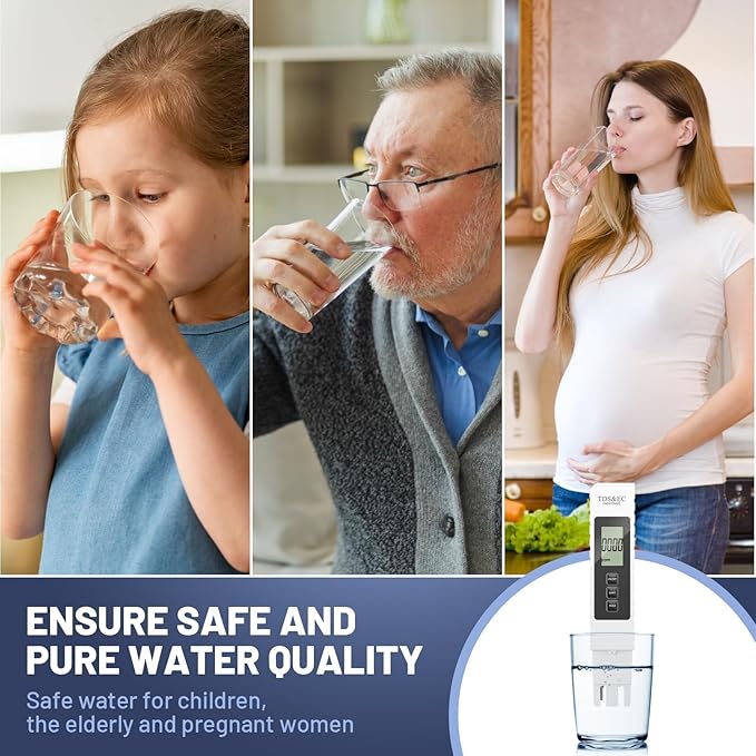 TDS Meter Digital Water Tester, 3 in 1 TDS EC & Temperature Meter(°C, °F) 0-9990 ppm Water Quality Tester Portable Water Testing Kits for Hydroponics Aquariums Spa Water RO/DI Systems