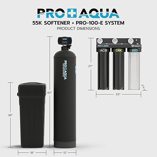 PRO+AQUA Elite Whole House Water Filtration System + 55,000 Grain Water Softener Bundle | PRO-E-S55E | Well Water Filtration for 5–7 Person Homes